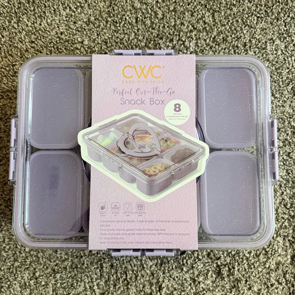 CWC Purple Snackle Box 8 Compartment Snack Box Sealed To Go Container New